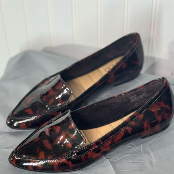Me Too Aiora Tortoiseshell Patent Loafers Pointed Toe Flats 6W Mobwife Office - Picture 1 of 7